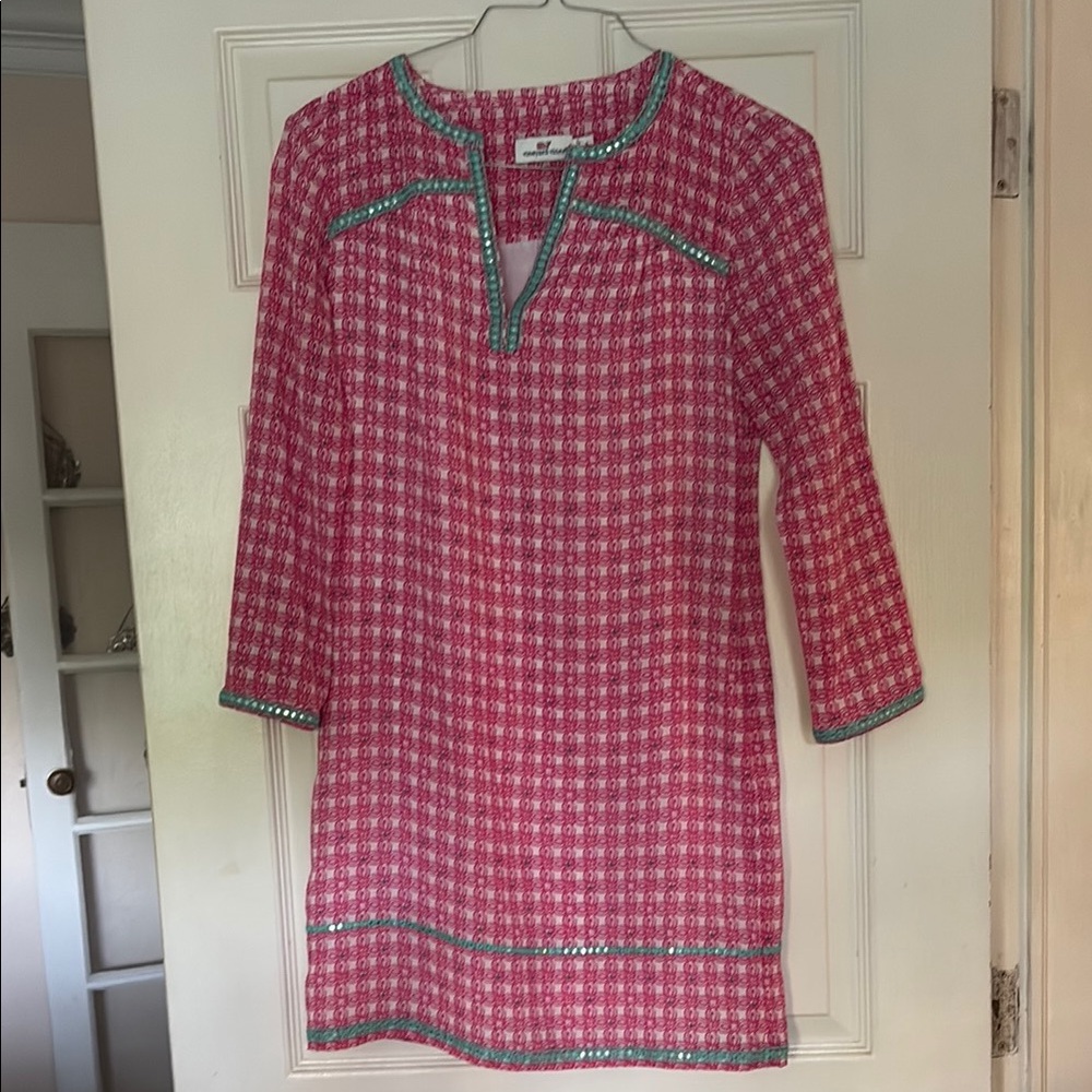 Vineyard Vines Pink and Green Long Sleeve Dress